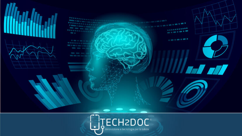 Man wearing holographic virtual reality glasses during medical research.