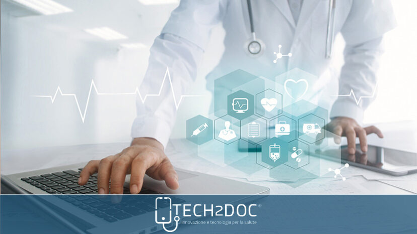 Man wearing holographic virtual reality glasses during medical research.