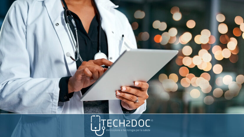 Man wearing holographic virtual reality glasses during medical research.