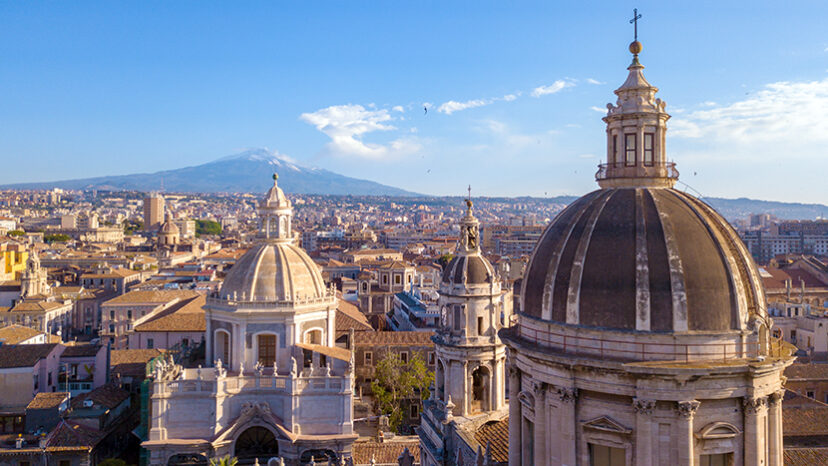 Beautiful aerial view of the Catania city near the main Cathedral