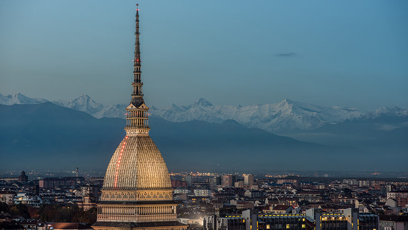 Torino with Mole Antonelliana and the Alps