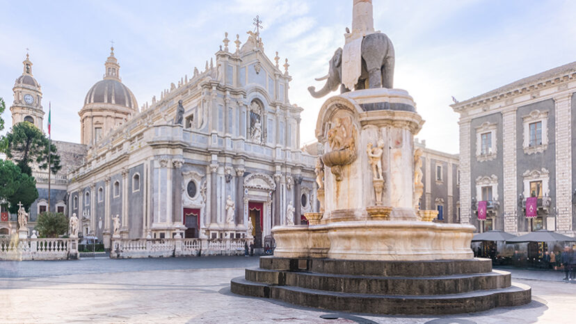 Piazza Duomo and Elephant fountain in Catania, Italy
